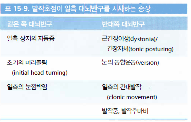 발작 증상에 따른 편측화 요약 표 1