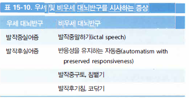 발작 증상에 따른 편측화 요약 표 2